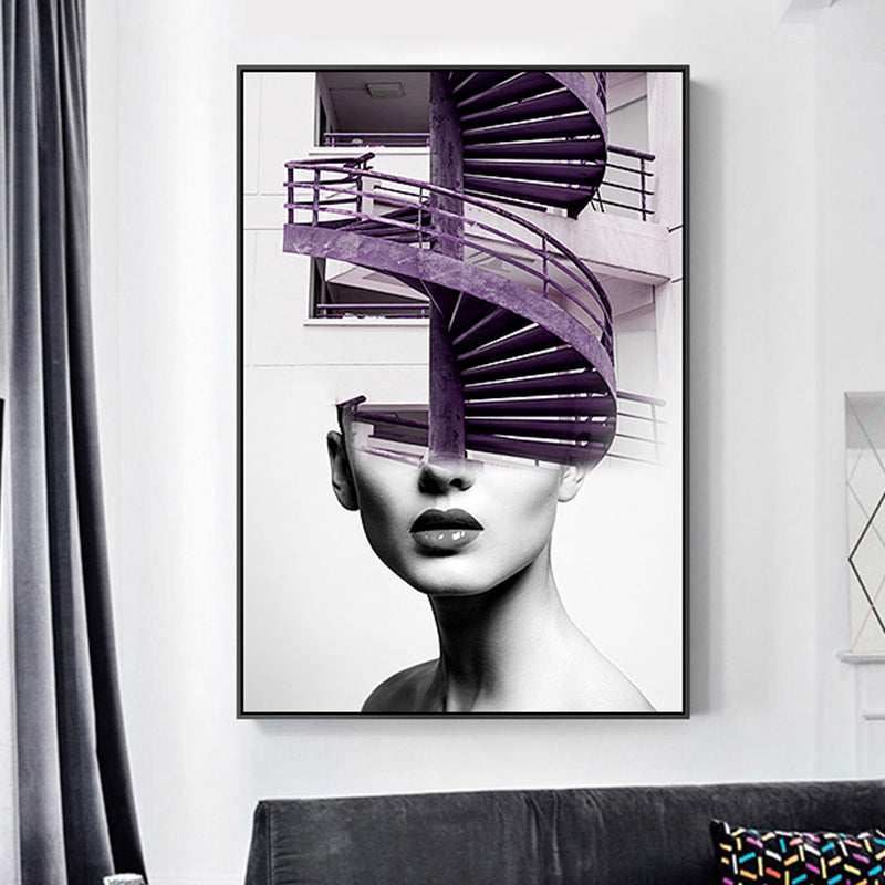 Vivolux | Treppen und Mädchen Leinwanddruck Texturiert Zeitgenössischer Stil für das Mädchenzimmer Malerei