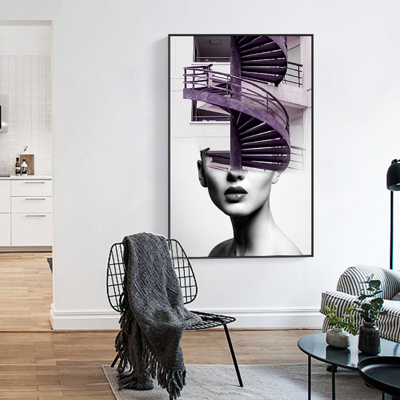 Vivolux | Treppen und Mädchen Leinwanddruck Texturiert Zeitgenössischer Stil für das Mädchenzimmer Malerei