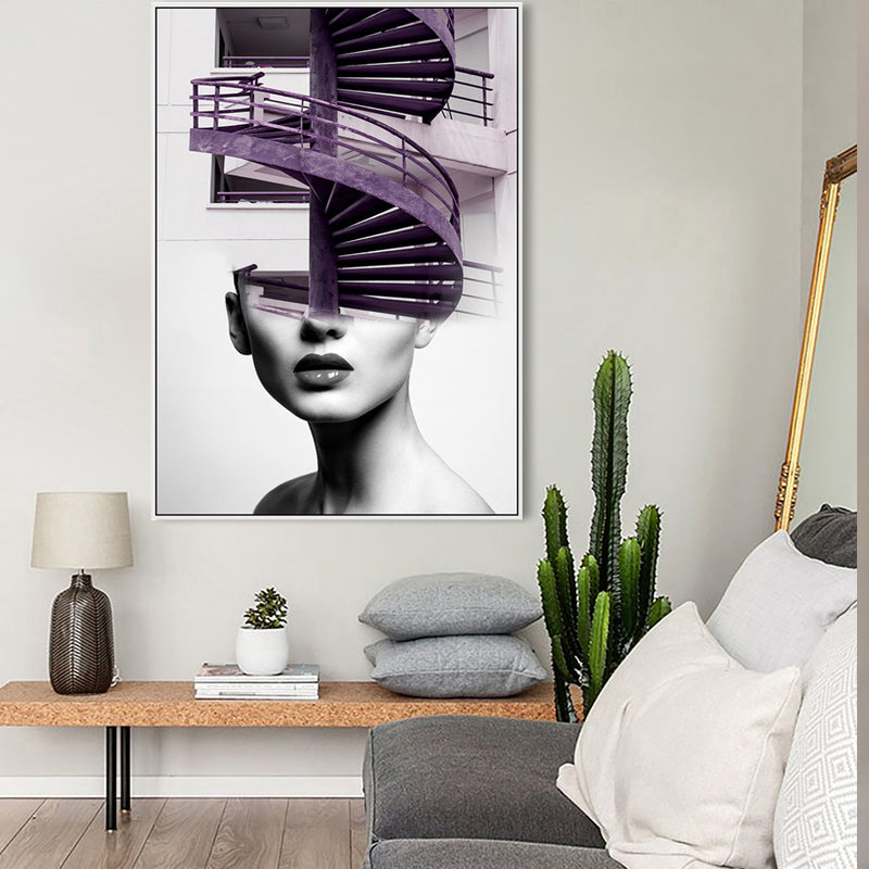 Vivolux | Treppen und Mädchen Leinwanddruck Texturiert Zeitgenössischer Stil für das Mädchenzimmer Malerei