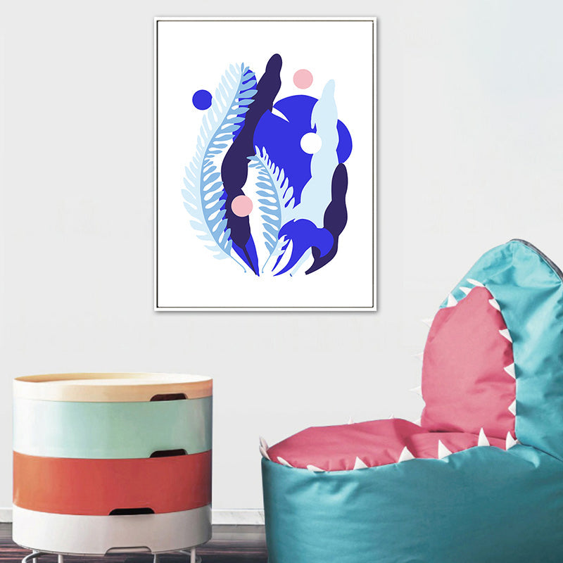Vivolux | Nordische Illustration Pflanzenblatt Leinwand Blau Texturiertes Wandkunstdruck für Wohnzimmer