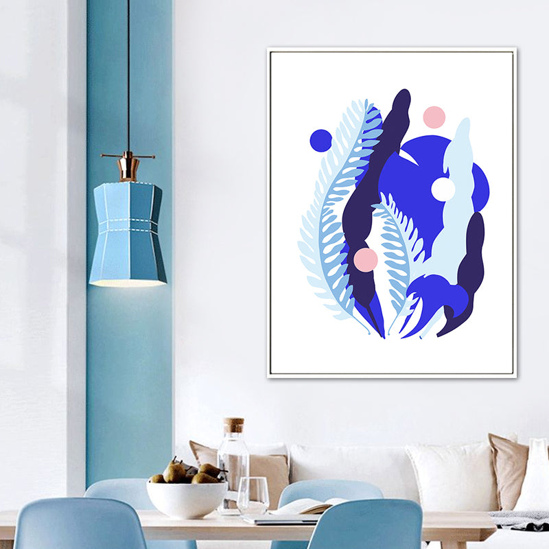Vivolux | Nordische Illustration Pflanzenblatt Leinwand Blau Texturiertes Wandkunstdruck für Wohnzimmer