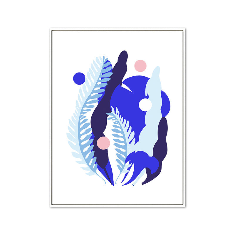 Vivolux | Nordische Illustration Pflanzenblatt Leinwand Blau Texturiertes Wandkunstdruck für Wohnzimmer