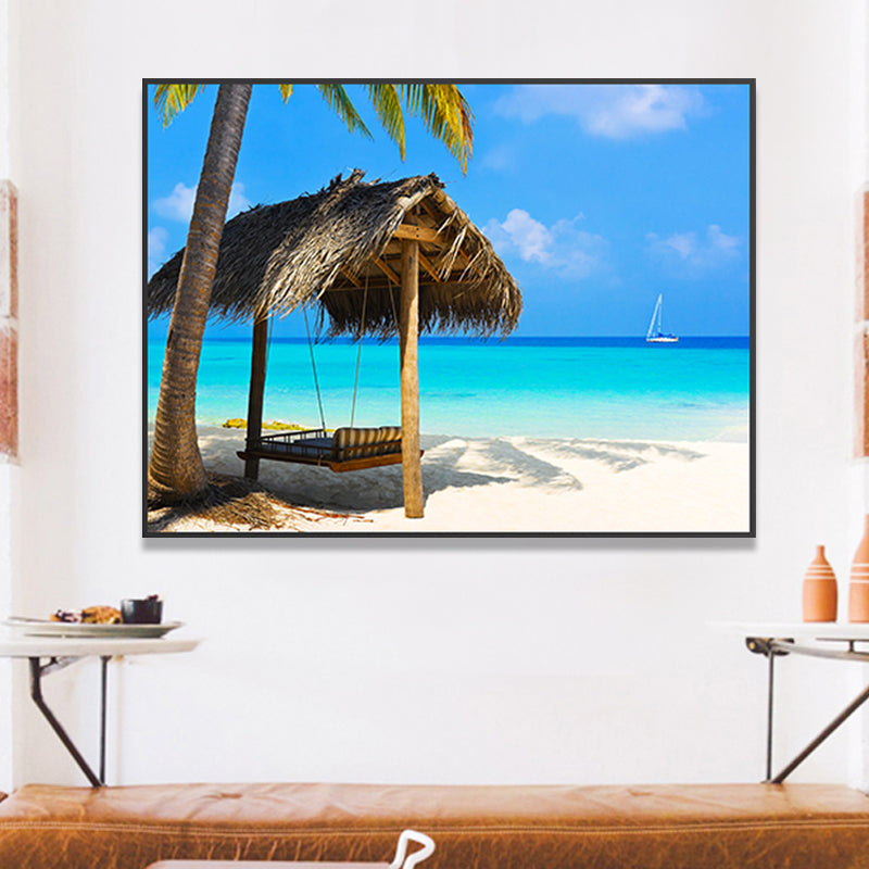 Vivolux | St stunning tropisches Strand Leinwand Hotel Fotografie Druck Seascape Wandkunst Dekor in Blau