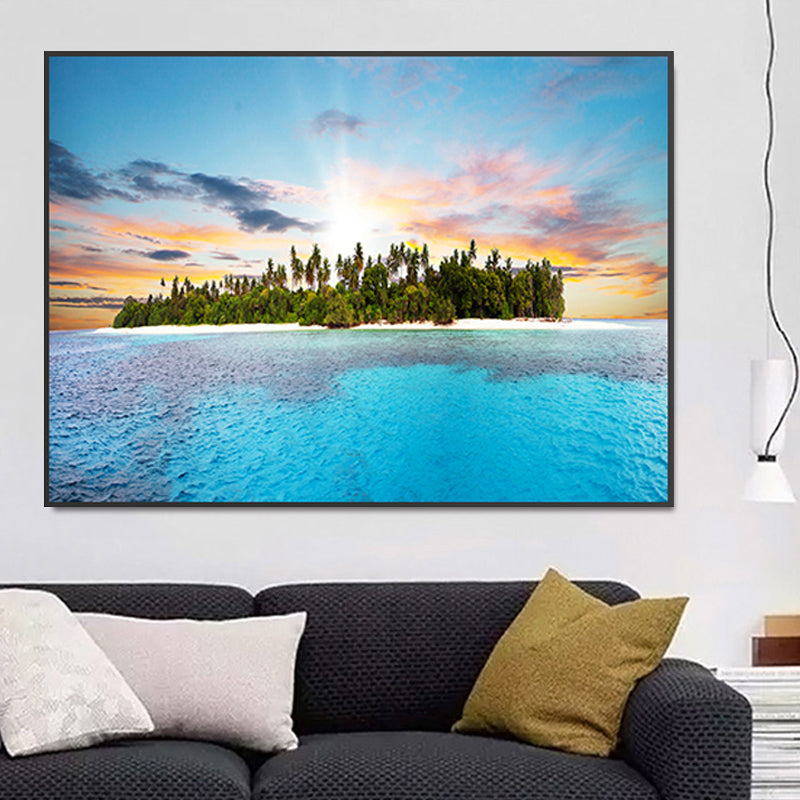 Vivolux | St stunning tropisches Strand Leinwand Hotel Fotografie Druck Seascape Wandkunst Dekor in Blau