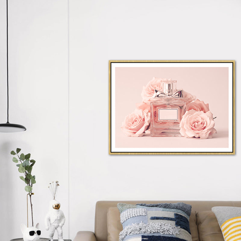 Vivolux | Rosa Florale Parfüm Leinwanddruck Fotografie Glam Stil Texturiertes Gemälde für Schlafzimmer
