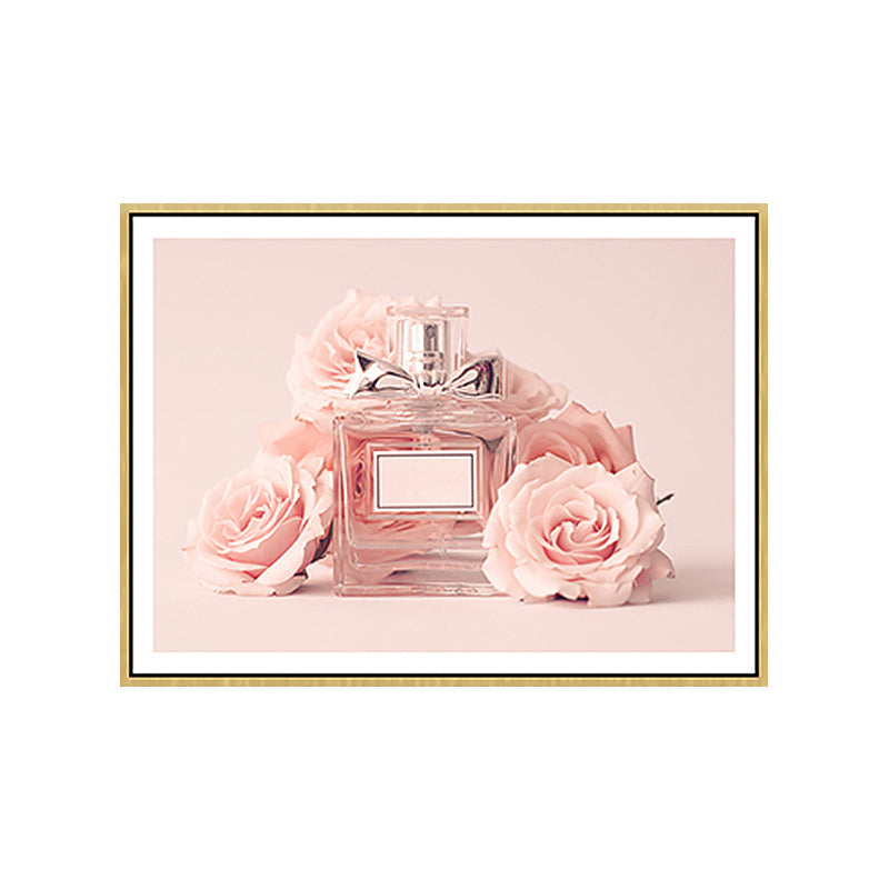 Vivolux | Rosa Florale Parfüm Leinwanddruck Fotografie Glam Stil Texturiertes Gemälde für Schlafzimmer