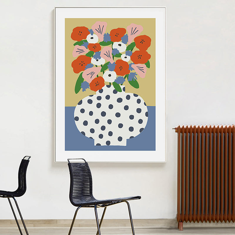 Vivolux | Skandinavische Blumenarrangement Leinwandkunst Orange Texturiertes Wanddekor für das Wohnzimmer