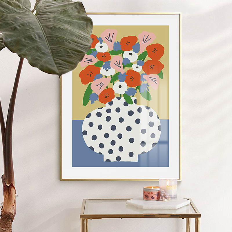 Vivolux | Skandinavische Blumenarrangement Leinwandkunst Orange Texturiertes Wanddekor für das Wohnzimmer