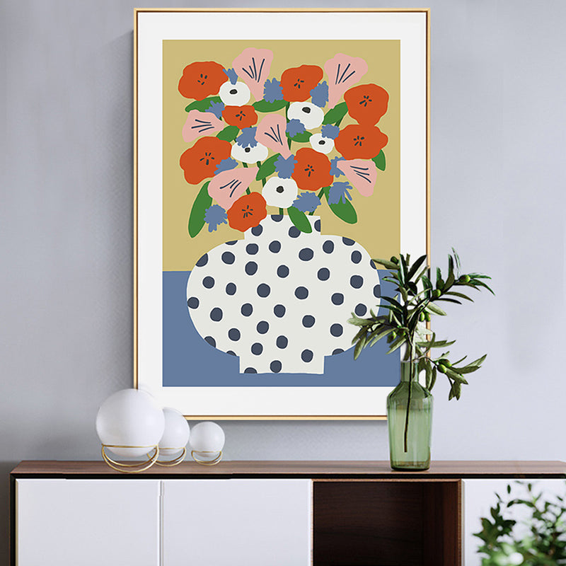 Vivolux | Skandinavische Blumenarrangement Leinwandkunst Orange Texturiertes Wanddekor für das Wohnzimmer