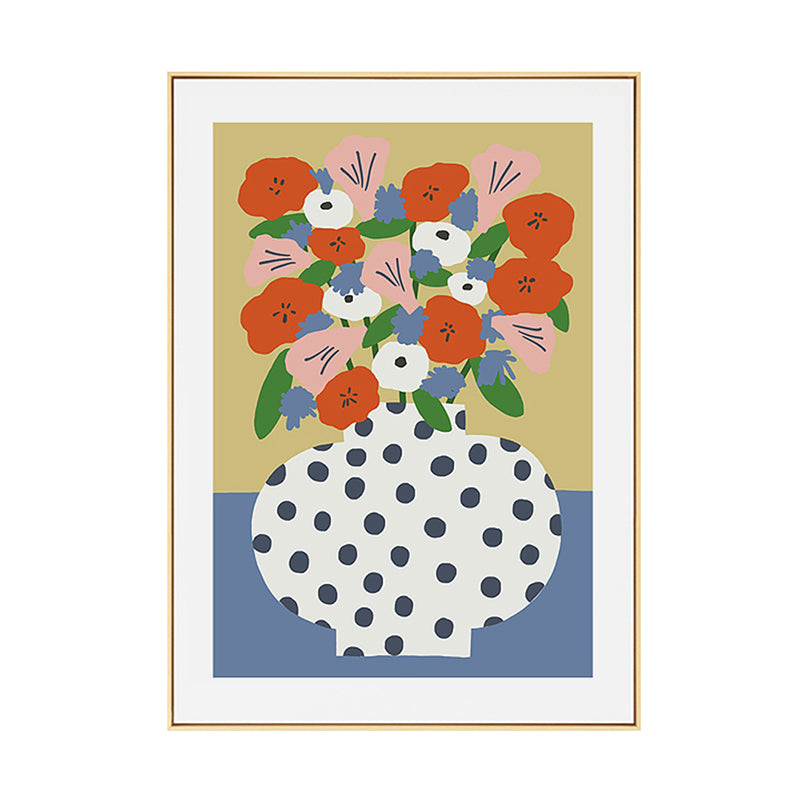 Vivolux | Skandinavische Blumenarrangement Leinwandkunst Orange Texturiertes Wanddekor für das Wohnzimmer