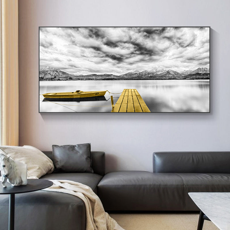 Vivolux | Textured Seaside Mountains Kunstprint Moderne Stijl Canvas Muur Decor, Meerdere Maten