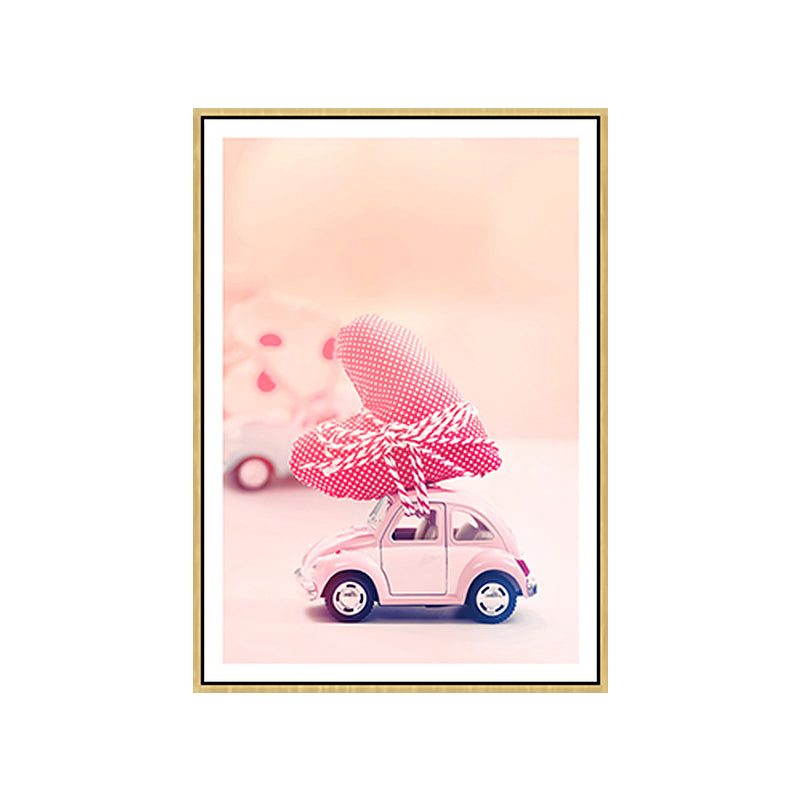 Vivolux | Rosa zeitgenössisches Spielzeug-Minicar-Gemälde für das Schlafzimmer von Jungen, in verschiedenen Größen erhältlich