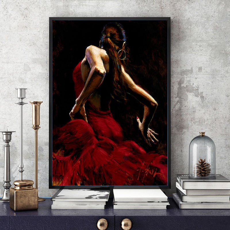 Vivolux | Rotes tanzendes Mädchen Gemälde strukturiert zeitgenössischer Kunststil Esszimmer Eingewickelte Leinwand