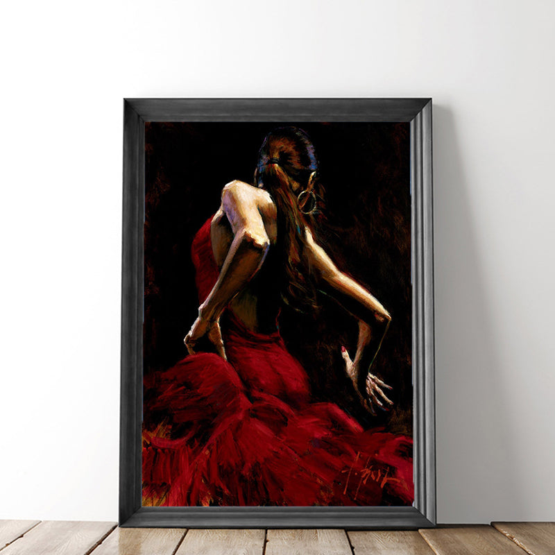 Vivolux | Rotes tanzendes Mädchen Gemälde strukturiert zeitgenössischer Kunststil Esszimmer Eingewickelte Leinwand