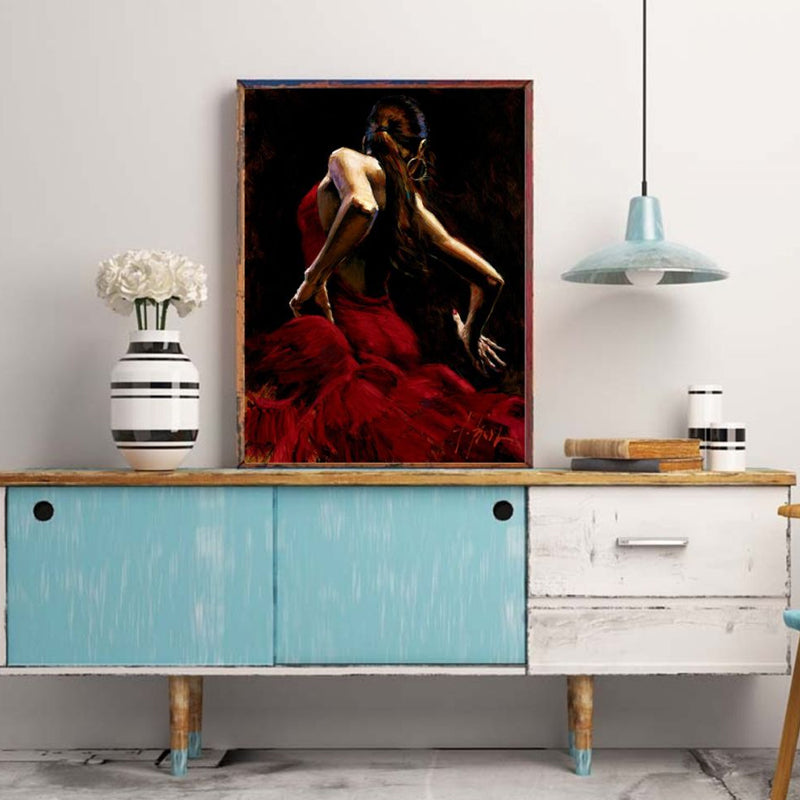 Vivolux | Rotes tanzendes Mädchen Gemälde strukturiert zeitgenössischer Kunststil Esszimmer Eingewickelte Leinwand