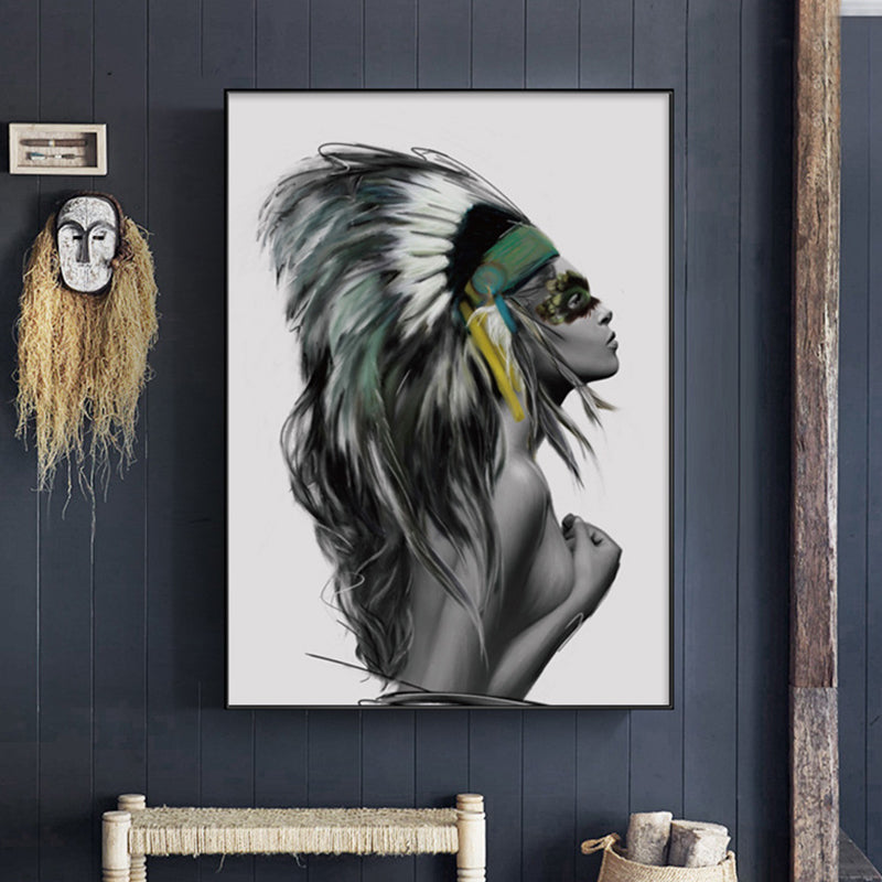 Vivolux | Pastel kleur veerhoed meisje canvas hedendaagse textuur wanddecoratie voor woonkamer