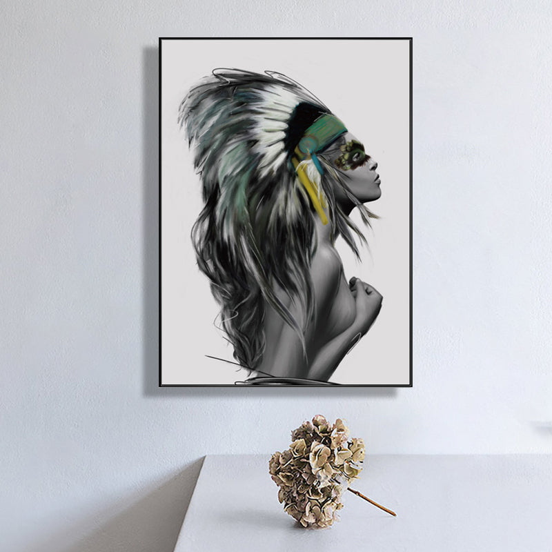 Vivolux | Pastel kleur veerhoed meisje canvas hedendaagse textuur wanddecoratie voor woonkamer