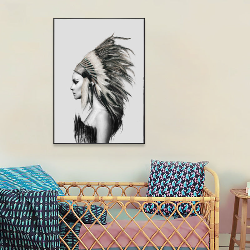 Vivolux | Pastel kleur veerhoed meisje canvas hedendaagse textuur wanddecoratie voor woonkamer