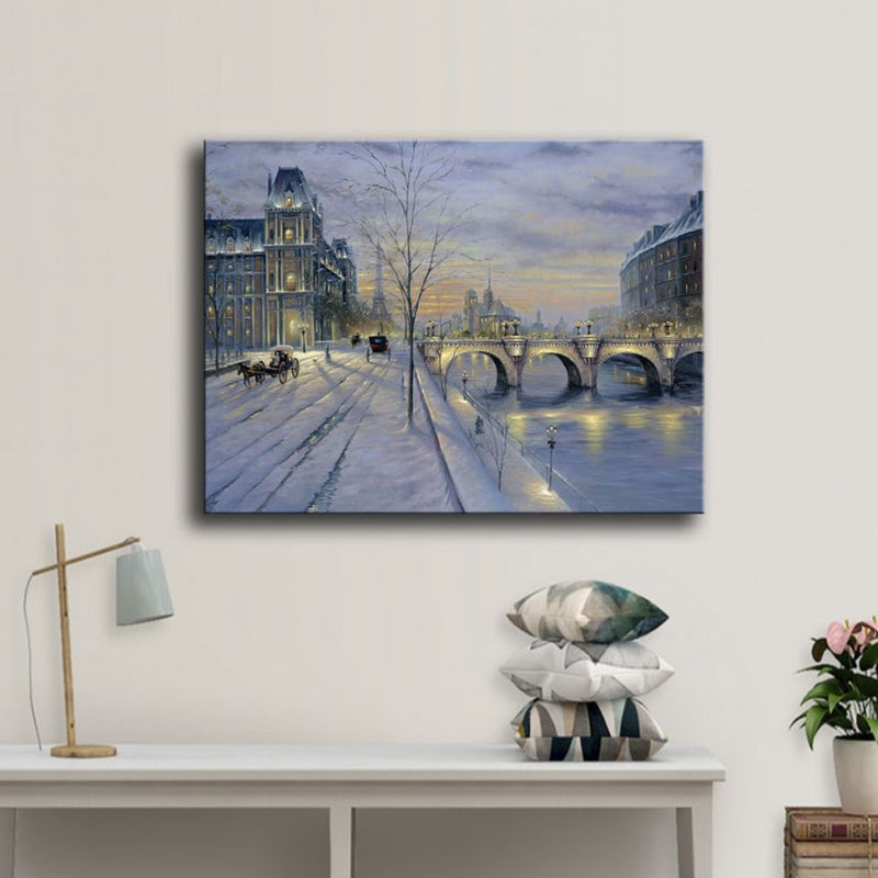 Vivolux | Schneebedeckte Stadtlandschaft Wanddekoration Impressionismus Texturiertes Schlafzimmerleinwand, mehrere Größen