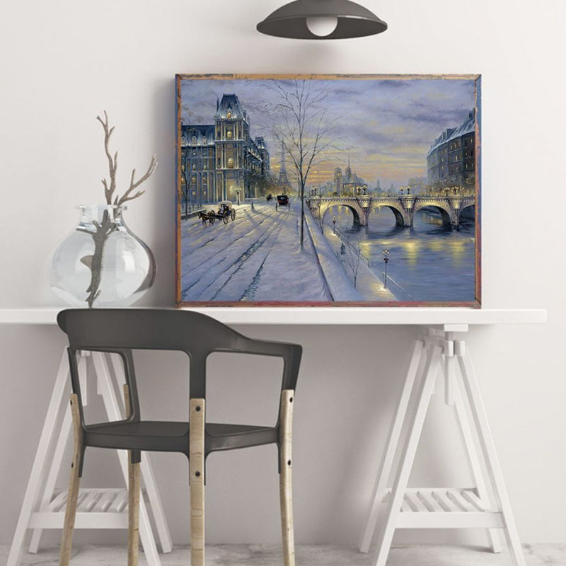 Vivolux | Schneebedeckte Stadtlandschaft Wanddekoration Impressionismus Texturiertes Schlafzimmerleinwand, mehrere Größen