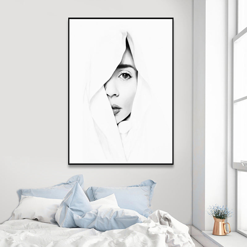 Vivolux | Witte Half-Face Meisje Schilderij Textured Moderne Stijl Meisjes Slaapkamer Canvas Muurdecoratie