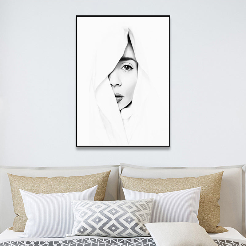 Vivolux | Witte Half-Face Meisje Schilderij Textured Moderne Stijl Meisjes Slaapkamer Canvas Muurdecoratie