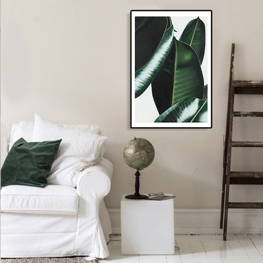 Vivolux | Nordic Fotografien Blätter Kunstdruck Jungen Schlafzimmer Wanddekoration in Grün auf Weiß, Texturiert