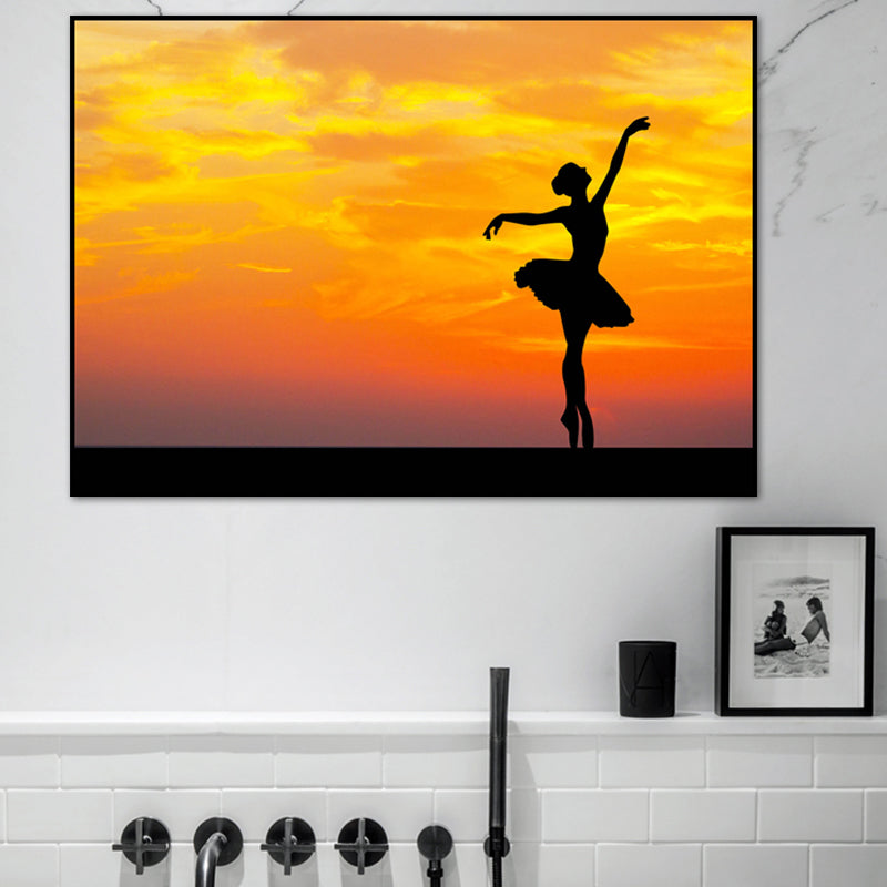 Vivolux | Schönes Foto Sonnenuntergang Ballerina Leinwand Wandkunst für das Mädchenzimmer, Pastellfarbe