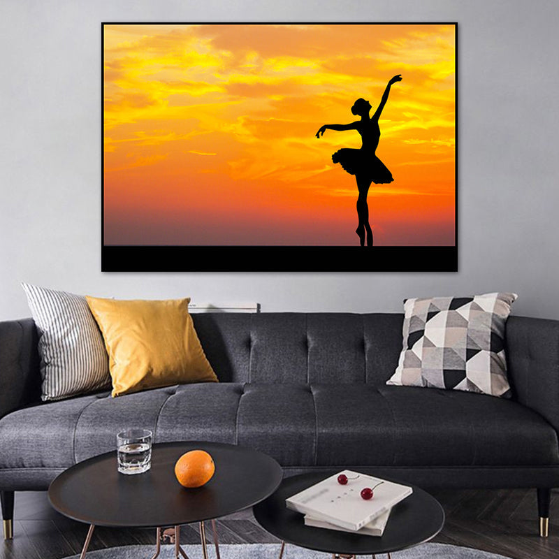 Vivolux | Schönes Foto Sonnenuntergang Ballerina Leinwand Wandkunst für das Mädchenzimmer, Pastellfarbe