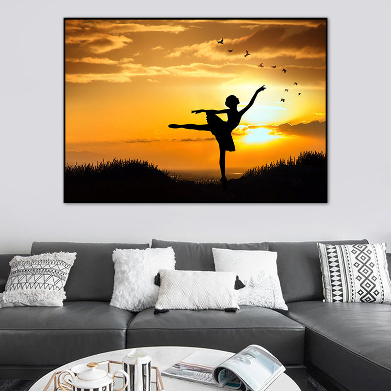 Vivolux | Schönes Foto Sonnenuntergang Ballerina Leinwand Wandkunst für das Mädchenzimmer, Pastellfarbe