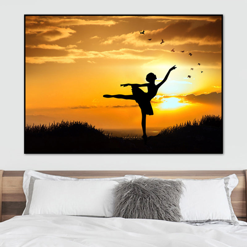 Vivolux | Schönes Foto Sonnenuntergang Ballerina Leinwand Wandkunst für das Mädchenzimmer, Pastellfarbe