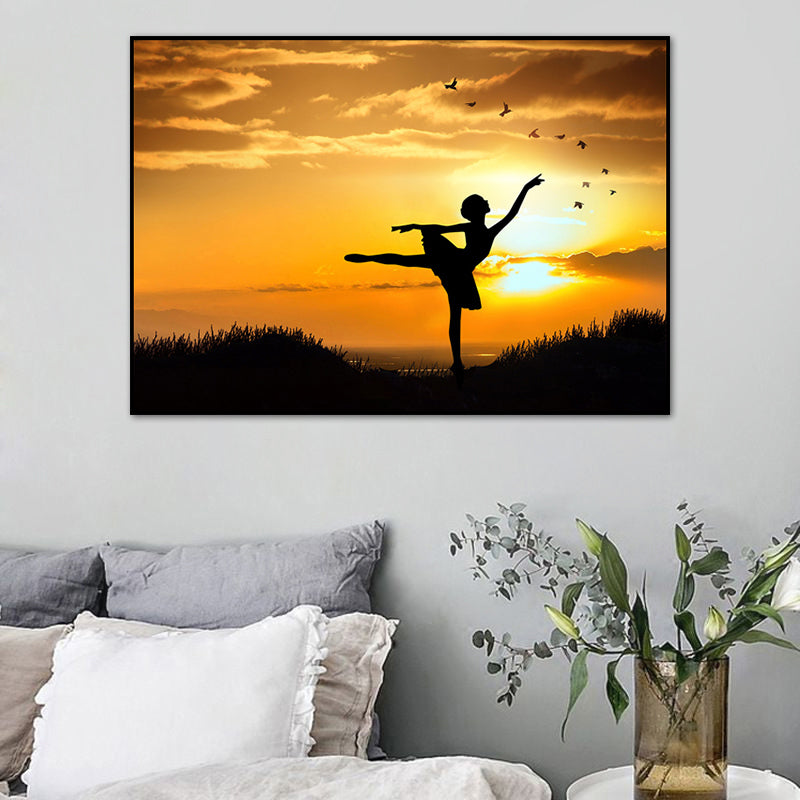 Vivolux | Schönes Foto Sonnenuntergang Ballerina Leinwand Wandkunst für das Mädchenzimmer, Pastellfarbe