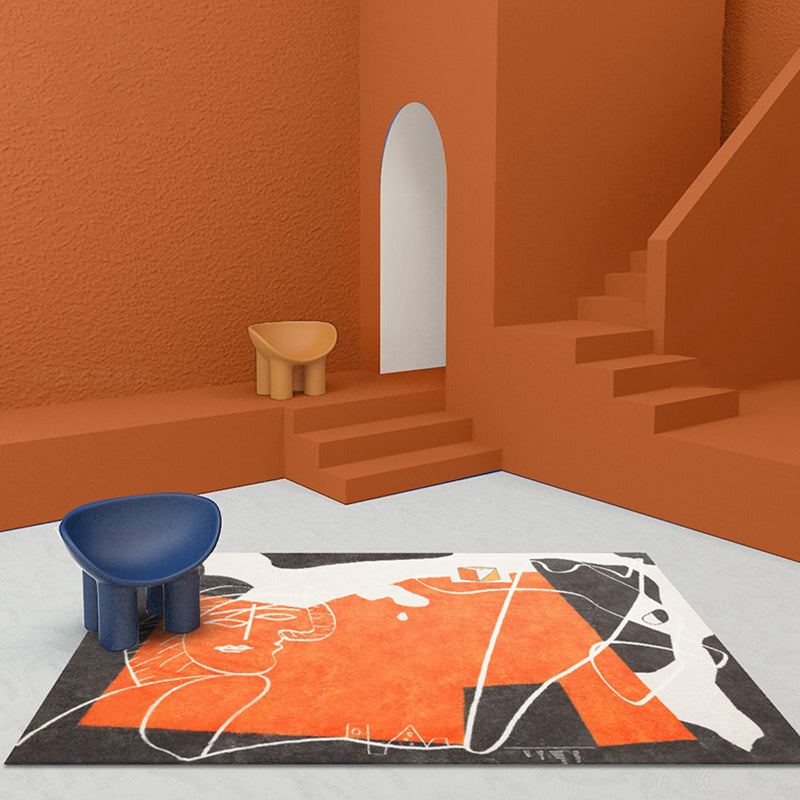 Vivolux | Oranje en Zwart Abstract Tapijt Polyester Moderne Tapijt Wasbaar Antislip Huisdiervriendelijk Area Tapijt voor Woonkamer