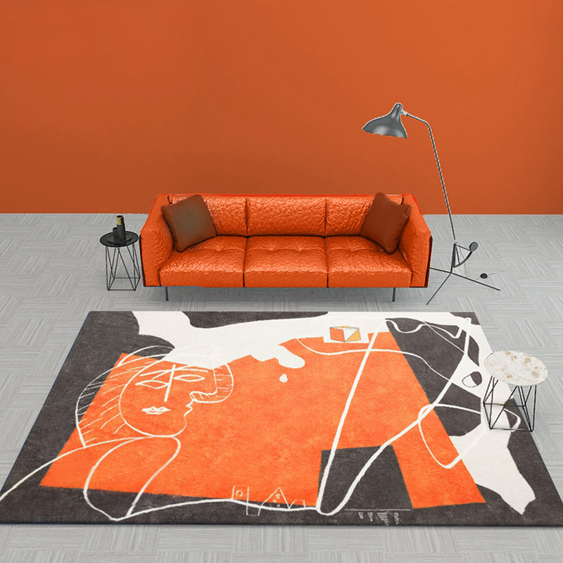 Vivolux | Oranje en Zwart Abstract Tapijt Polyester Moderne Tapijt Wasbaar Antislip Huisdiervriendelijk Area Tapijt voor Woonkamer