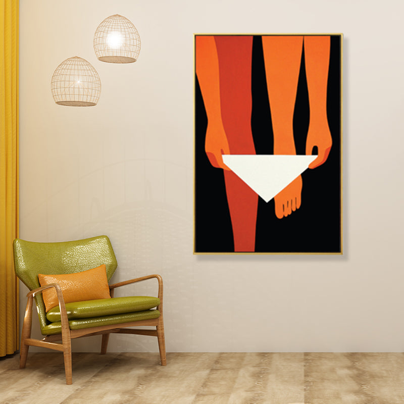 Vivolux | Orange Frau an schwarzer Wandkunst strukturierten Schlafzimmer Leinwanddruck, mehrere Größen