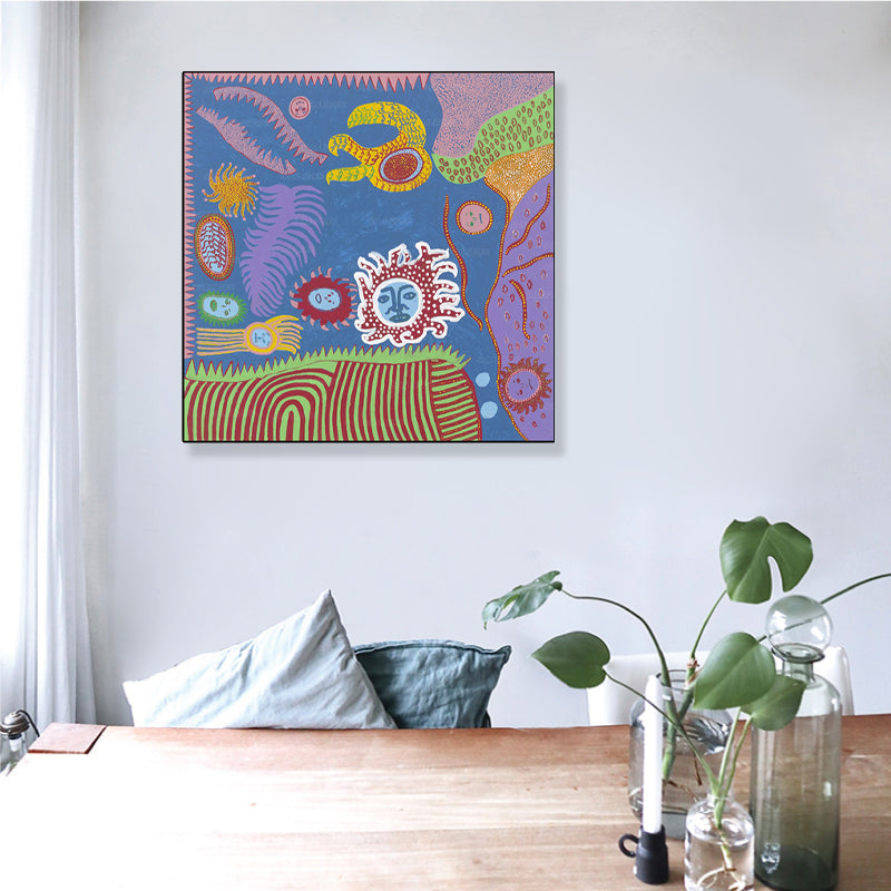 Vivolux | Sonnenzeichnung Wanddekoration Bunt Funky Leinwand Wandkunst für Teenagerzimmer, Texturiert