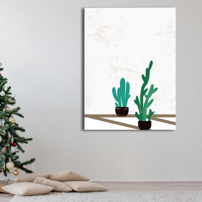 Vivolux | Skandinavische Bonsai-Kaktus-Leinwanddruck Topfpflanzen Grün Jungen Schlafzimmer Wandkunst Deko