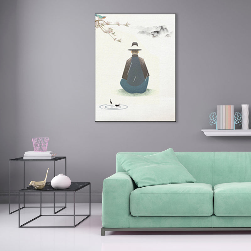 Vivolux | Wald Sitzender Mann Leinwand Kunst Traditionelle Ästhetik Landschaft Wanddekoration in Grau für Zuhause