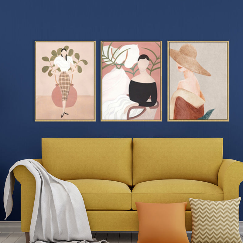 Vivolux | Pink Woman Drawing Wandkunst Mode Nordic Stil Texturiertes Leinwanddruck für Mädchenzimmer