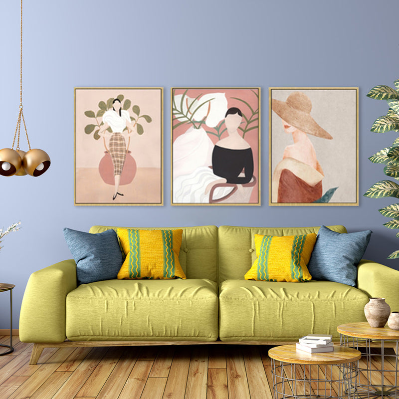 Vivolux | Pink Woman Drawing Wandkunst Mode Nordic Stil Texturiertes Leinwanddruck für Mädchenzimmer