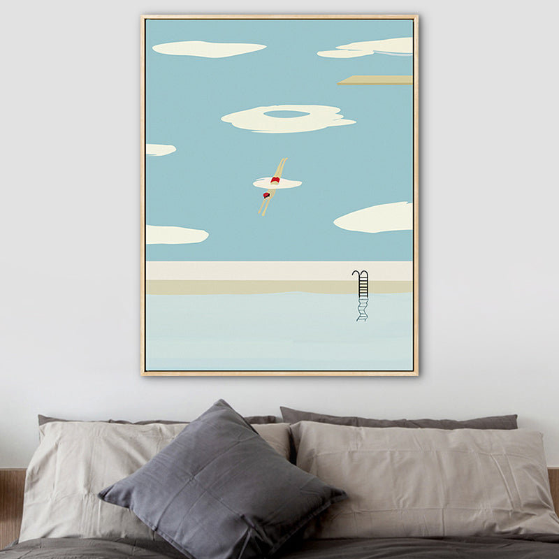 Vivolux | Pastell Schwimmbecken Wandkunst Sportlich Nordische Texturierte Leinwanddruck für Wohnzimmer