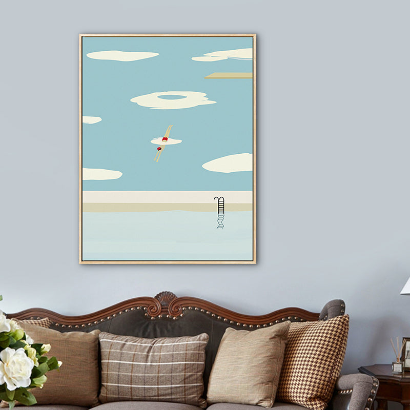 Vivolux | Pastell Schwimmbecken Wandkunst Sportlich Nordische Texturierte Leinwanddruck für Wohnzimmer