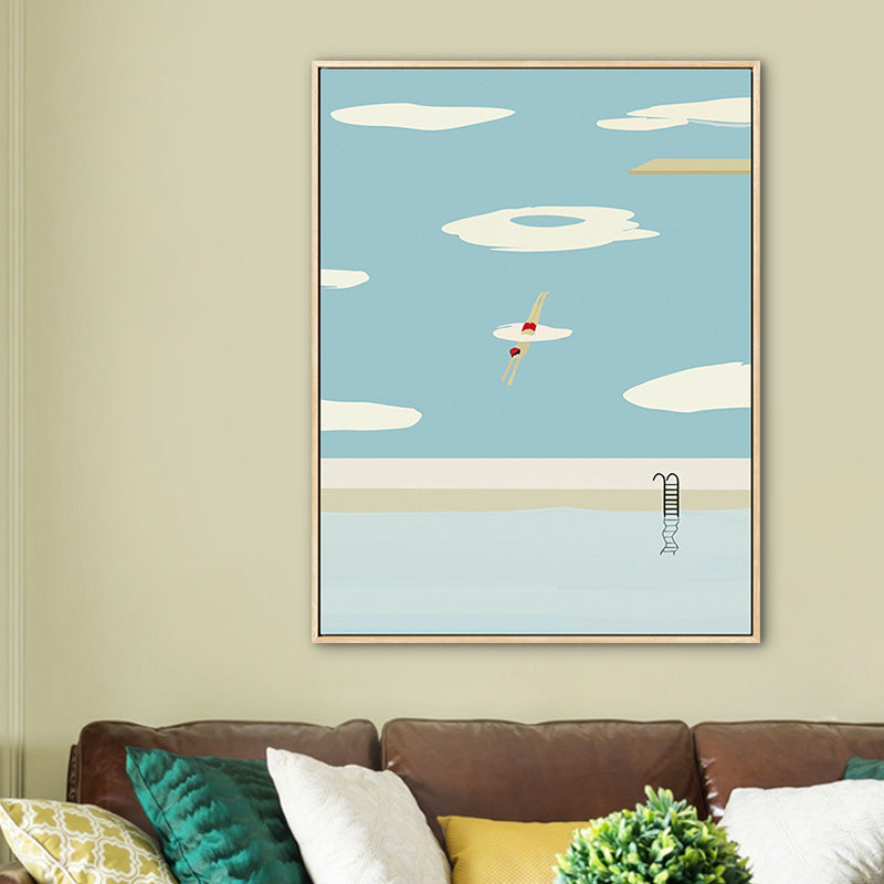 Vivolux | Pastell Schwimmbecken Wandkunst Sportlich Nordische Texturierte Leinwanddruck für Wohnzimmer