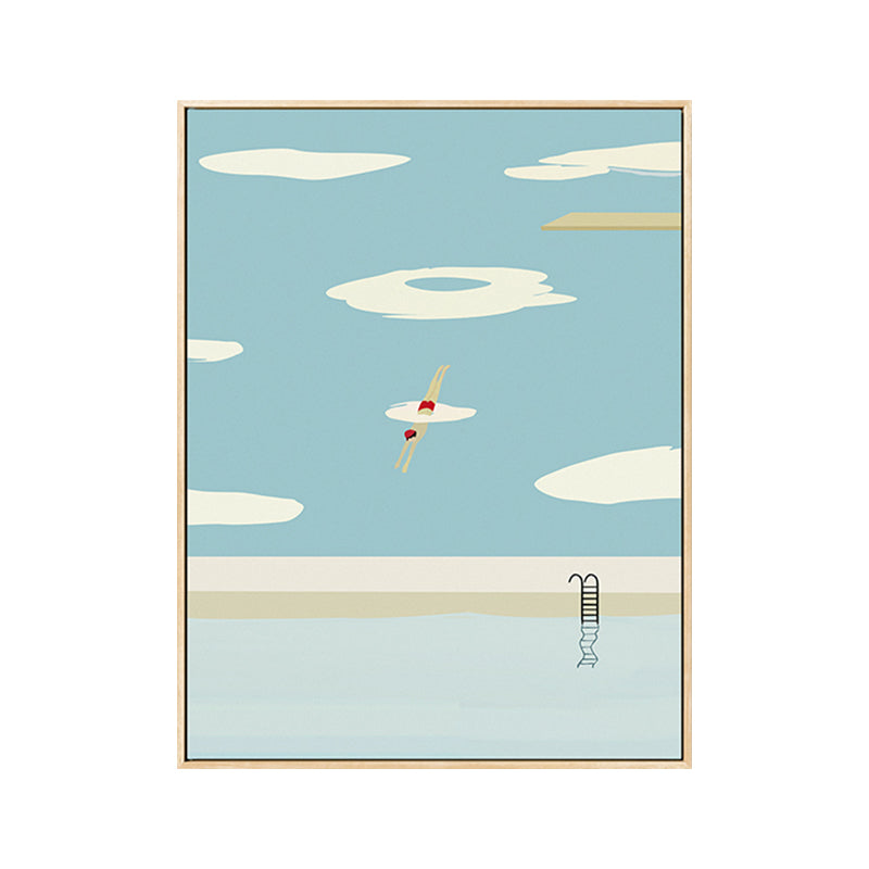 Vivolux | Pastell Schwimmbecken Wandkunst Sportlich Nordische Texturierte Leinwanddruck für Wohnzimmer