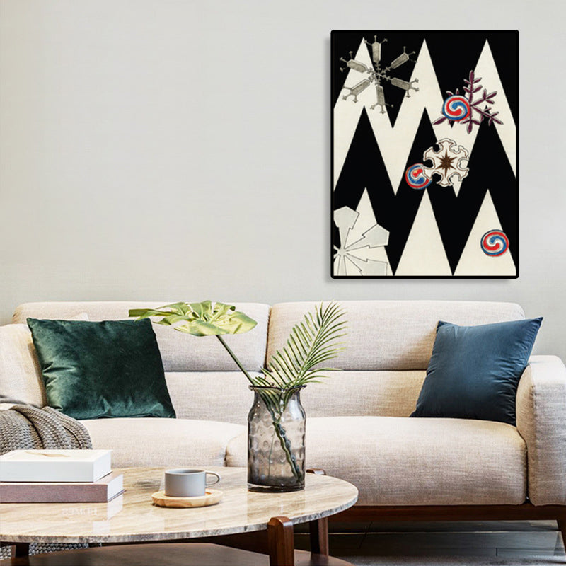 Vivolux | Zickzack-Muster Leinwanddruck Jungenzimmer Geometrische Wandkunst in dunkler Farbe, strukturiert