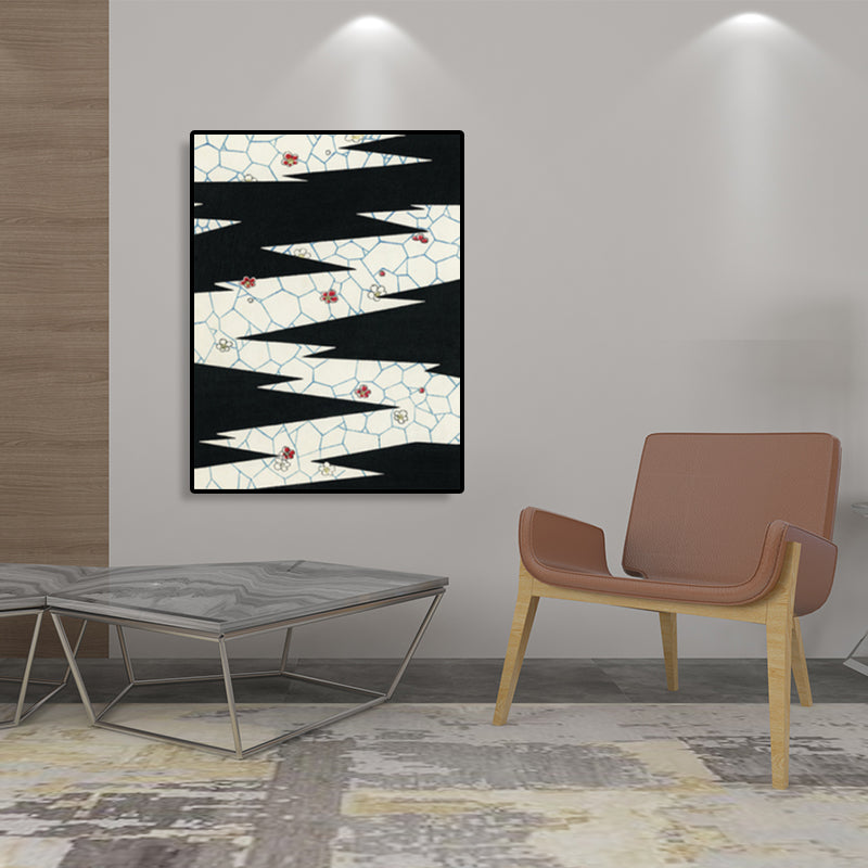 Vivolux | Zickzack-Muster Leinwanddruck Jungenzimmer Geometrische Wandkunst in dunkler Farbe, strukturiert