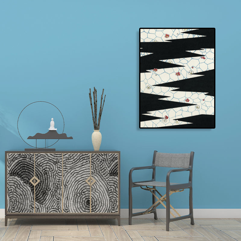 Vivolux | Zickzack-Muster Leinwanddruck Jungenzimmer Geometrische Wandkunst in dunkler Farbe, strukturiert