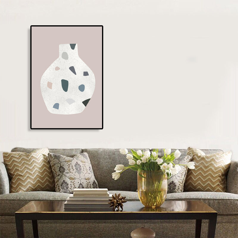 Vivolux | Weisse Terrazzo Vase Leinwand Kunst Texturiert Nordischer Stil Esszimmer Wanddekoration auf Pink