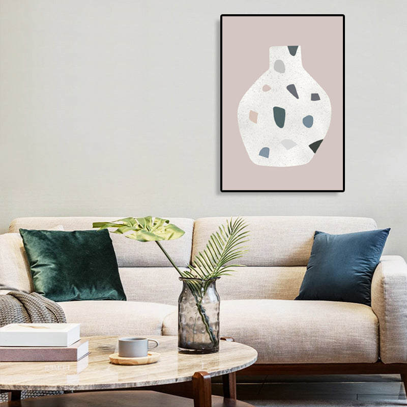Vivolux | Weisse Terrazzo Vase Leinwand Kunst Texturiert Nordischer Stil Esszimmer Wanddekoration auf Pink