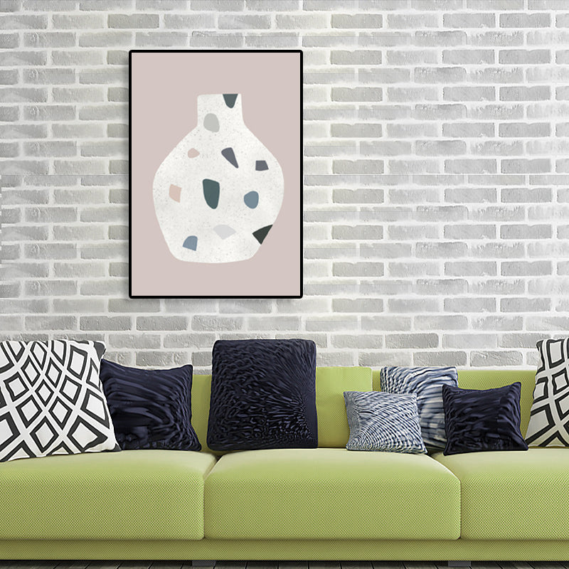 Vivolux | Weisse Terrazzo Vase Leinwand Kunst Texturiert Nordischer Stil Esszimmer Wanddekoration auf Pink